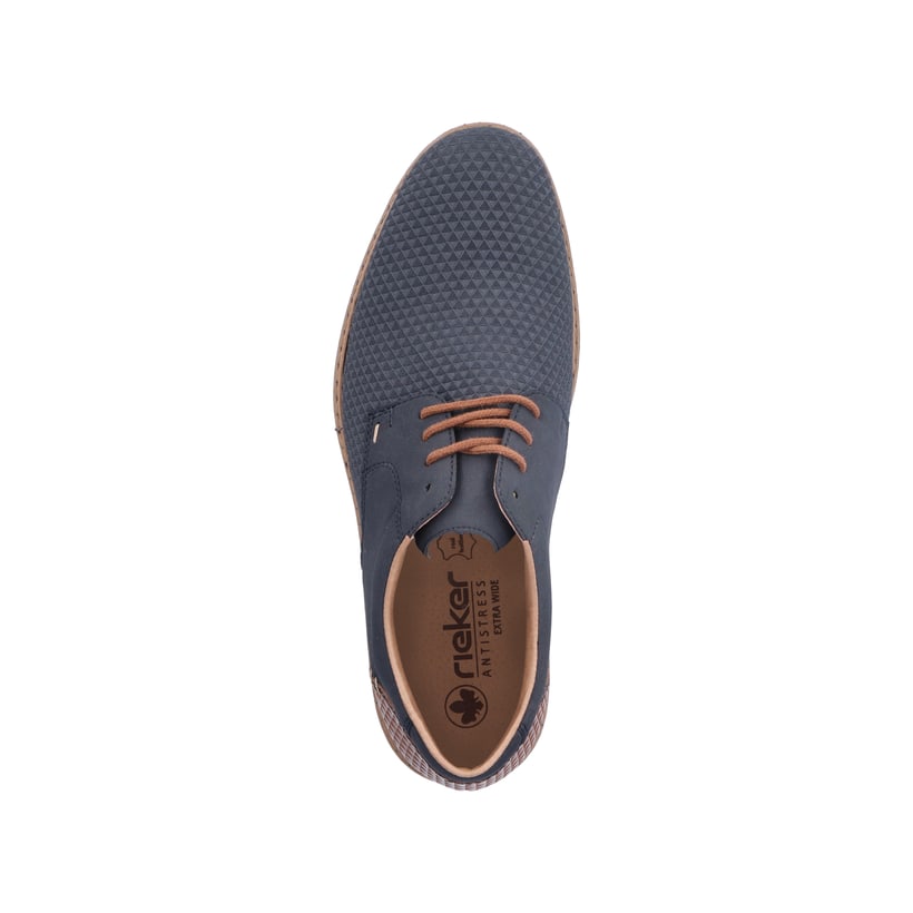 Blaue Rieker Herren Schnürschuhe 16504-16 mit der Extraweite H. Schuh von oben.