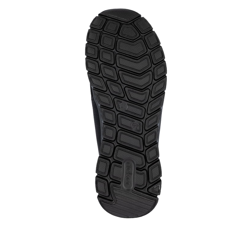 Schwarze Rieker Herren Slipper B6650-00 mit Gummizug sowie Komfortweite G 1/2. Schuh Laufsohle.