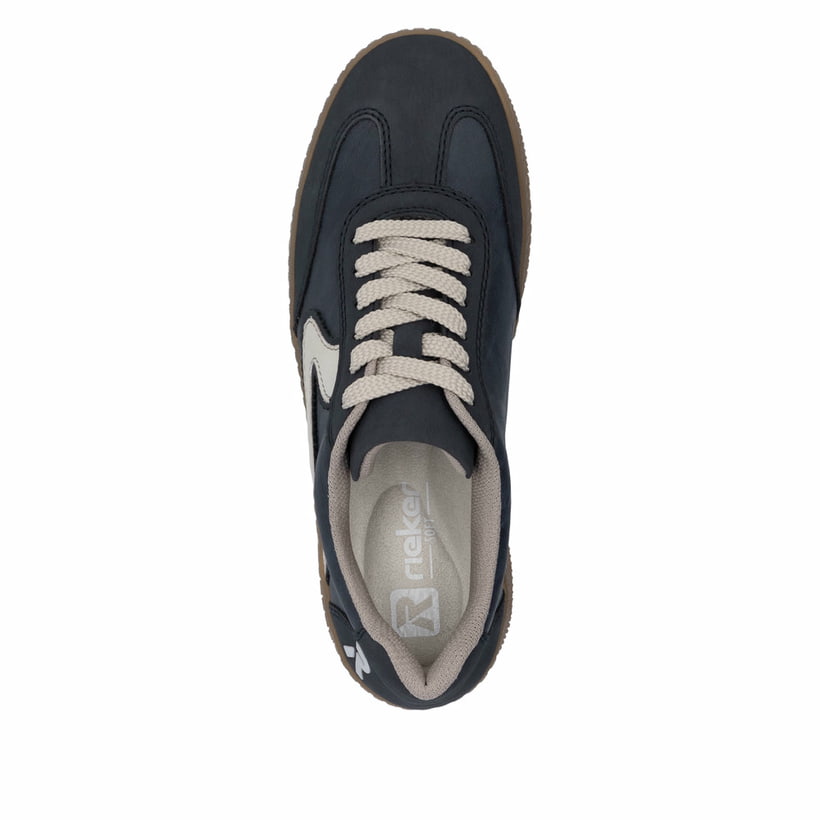 Baskets basses Rieker bleues vegan pour femme M5512-15 avec lacets. Chaussure vue de dessus.