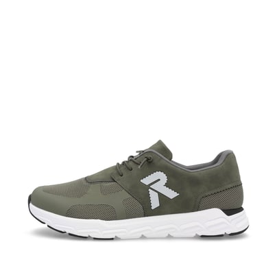 Grüne Rieker Herren Sneaker Low 09100-54 mit einer Gummischnürung. Schuh Außenseite.