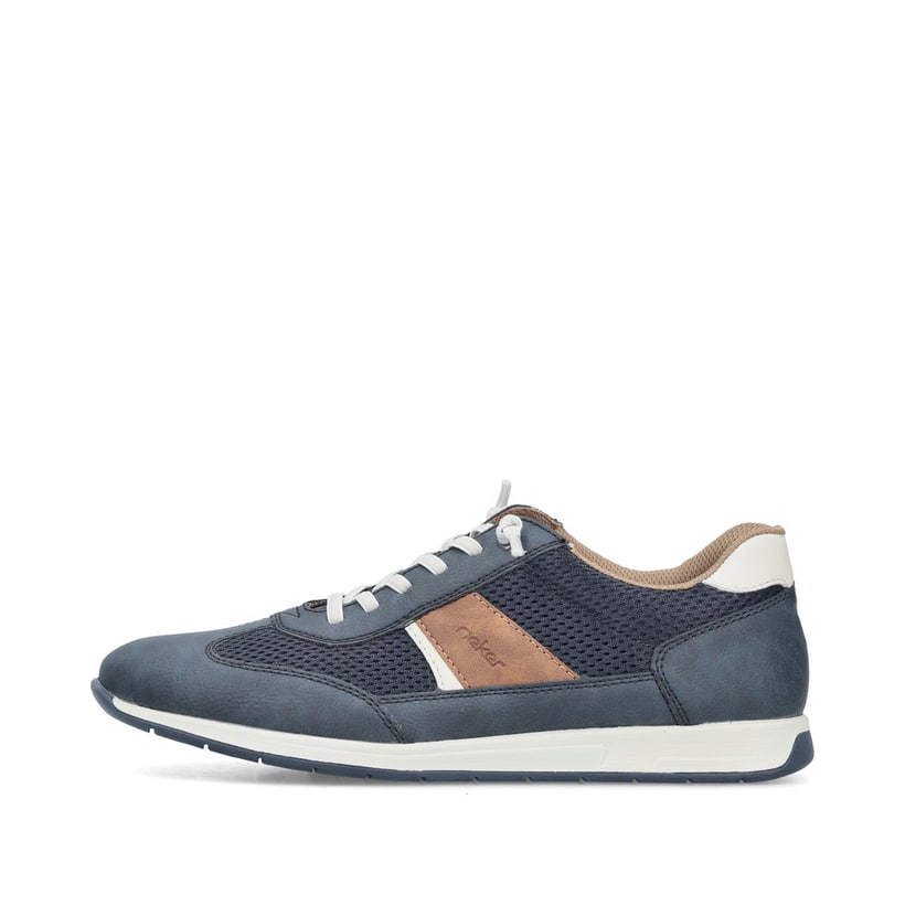Blaue Rieker Herren Slipper 11960-14 mit einem Gummizug sowie der Komfortweite G. Schuh Außenseite.