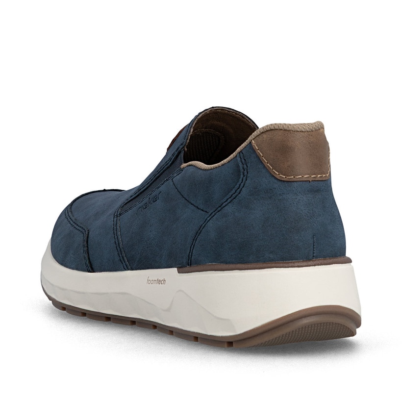 Mocassins Rieker bleus pour homme 11550-15 avec bande élastique. Chaussure vue de l'arrière.