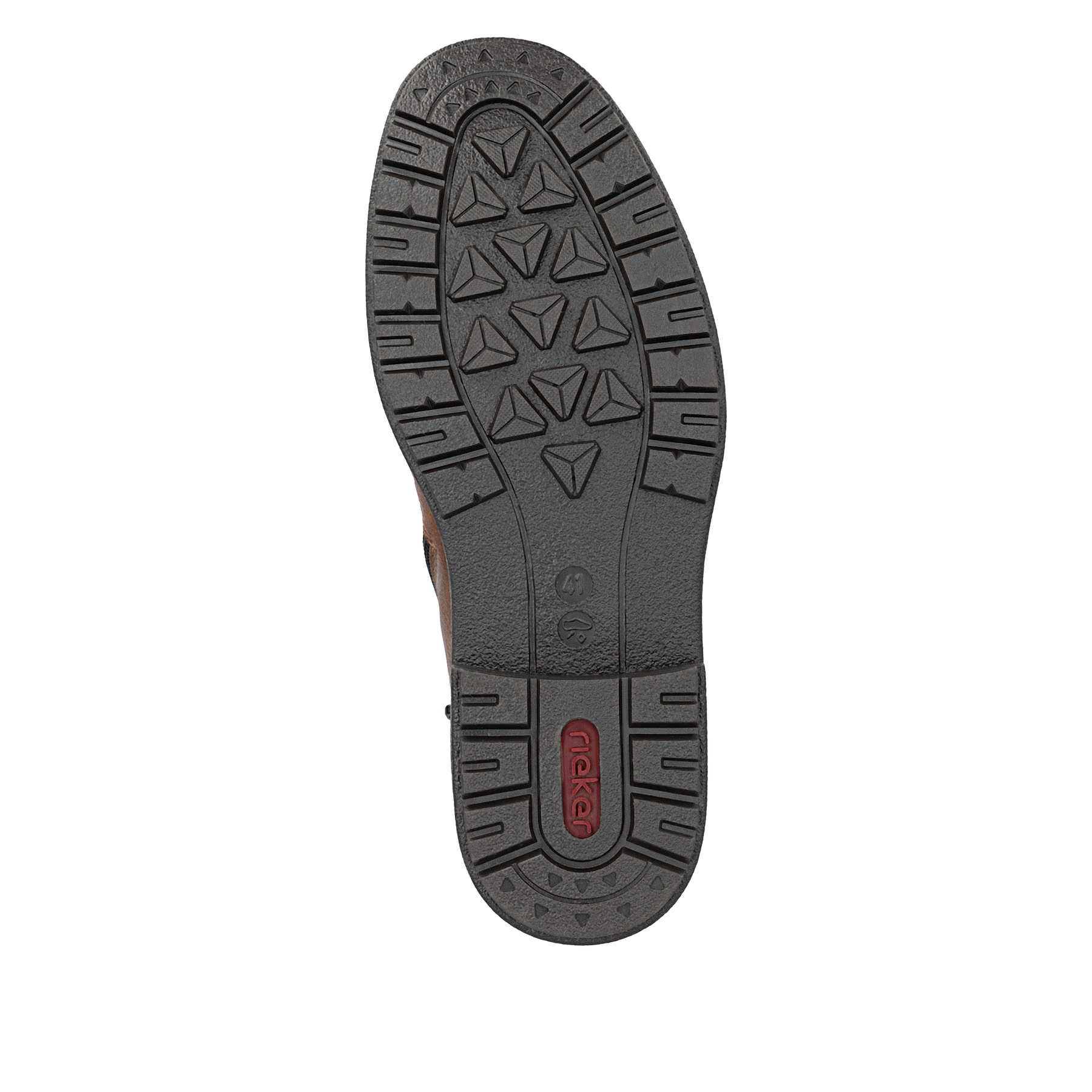 Karamellbraune Rieker Herren Schnürstiefel 33140-25 mit einer robusten Profilsohle. Schuh Laufsohle