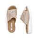 Beige Rieker Damen Pantoletten V1395-62 mit einem Klettverschluss. Schuh von oben, liegend.