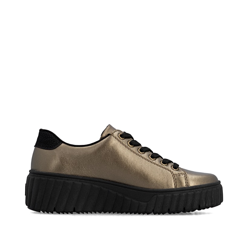 Baskets basses Rieker bronze pour femme N2501-90 en cuir lisse. Chaussure vue de l'arrière.