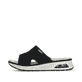 Schwarze vegane Rieker Damen Pantoletten 65651-00 mit Rieker Air Sohlenfenster. Schuh Außenseite.