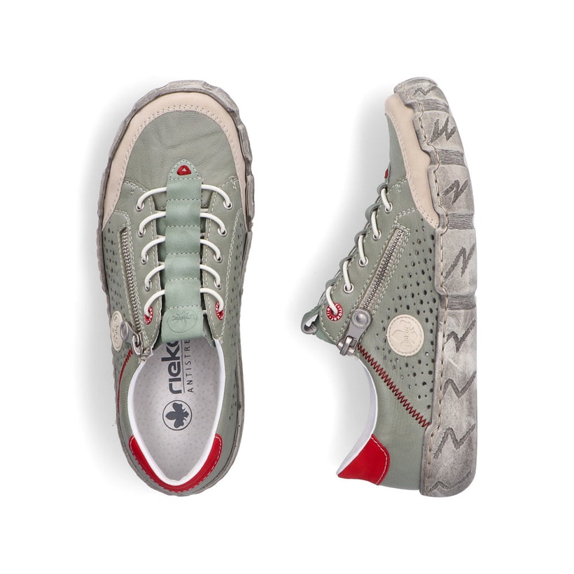 Mocassins Rieker verts pour femme L0355-52. Chaussure vue de dessus, couchée.
