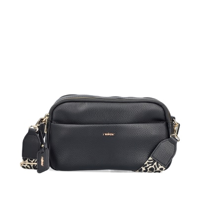 Rieker Handtasche H1029-00 in Schwarz mit Reißverschluss, Handyfach und austauschbaren Schulterriemen. Vorderseite.