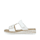 Weiße Rieker Damen Pantoletten V0636-80 mit einem Klettverschluss. Schuh Außenseite.