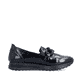 Dunkelblaue Rieker Damen Loafer 49051-14 mit Deko-Kette sowie einem Gummizug. Schuh Innenseite.