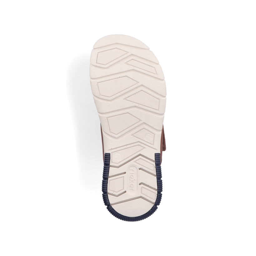 Braune Rieker Herren Pantoletten 25283-23 mit einem Klettverschluss. Schuh Laufsohle.