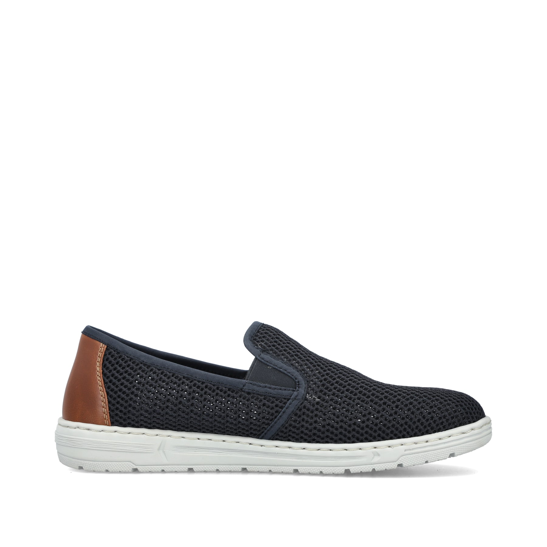 Blaue Rieker Herren Slipper 08676-14 mit einem Gummizug sowie der Extraweite H. Schuh Innenseite.