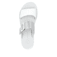 Weiße Rieker Damen Pantoletten W3050-90 mit einem Klettverschluss. Schuh von oben.
