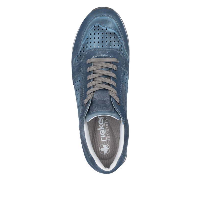 Blaue Rieker Herren Sneaker Low U0312-12 mit Schnürung sowie Komfortweite G 1/2. Schuh von oben.