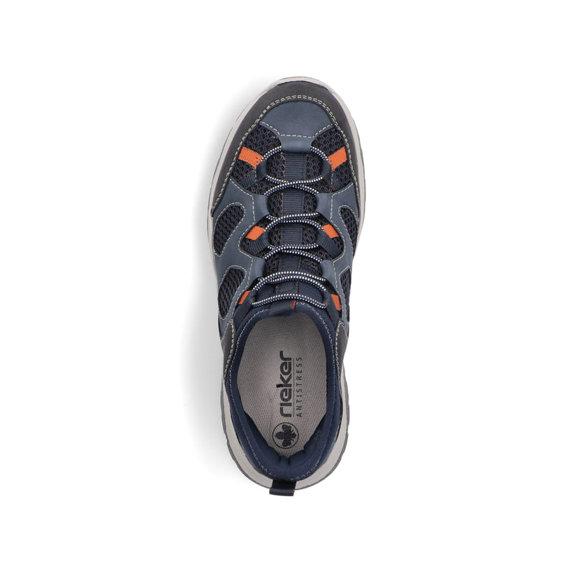 Blaue Rieker Herren Slipper B8350-14 mit Ready2GO Slip-in Feature sowie Gummizug. Schuh von oben.