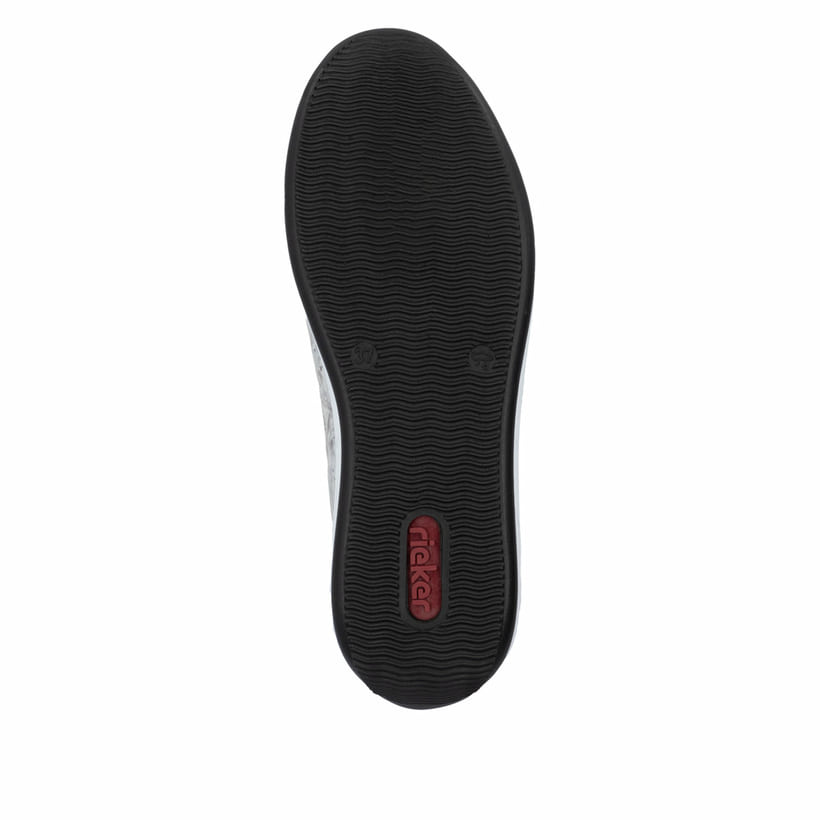 Baskets basses Rieker blanches pour femme N1112-80 avec motif floral. Semelle extérieure de la chaussure.