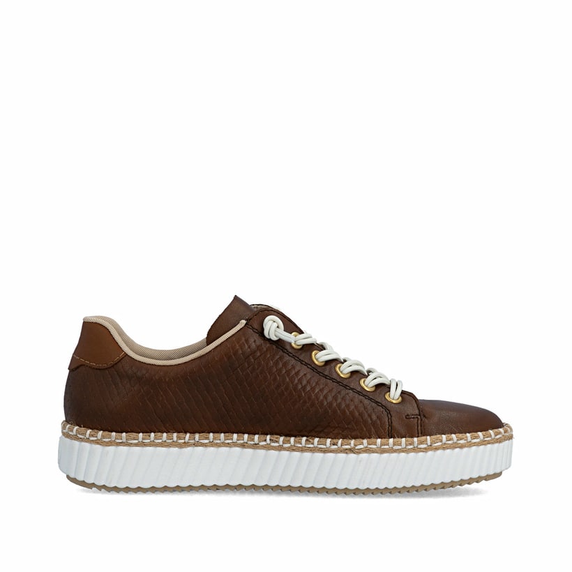 Braune Rieker Damen Sneaker Low M2940-22 aus Glattleder mit einem Reißverschluss. Schuh Innenseite.