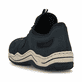 Dunkelblaue Rieker Damen Slipper L0593-14 mit einem Gummizug. Schuh von hinten.