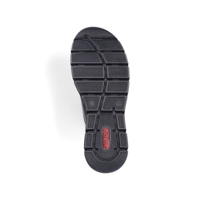 Dunkelblaue Rieker Damen Schnürstiefel 55002-14 mit rundem Logo sowie Schnürung. Schuh Laufsohle.