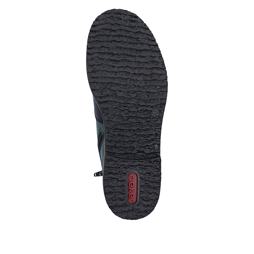 Blau-schwarze Rieker Damen Schnürstiefel 73510-90 mit farbenfrohen Details. Schuh Laufsohle.