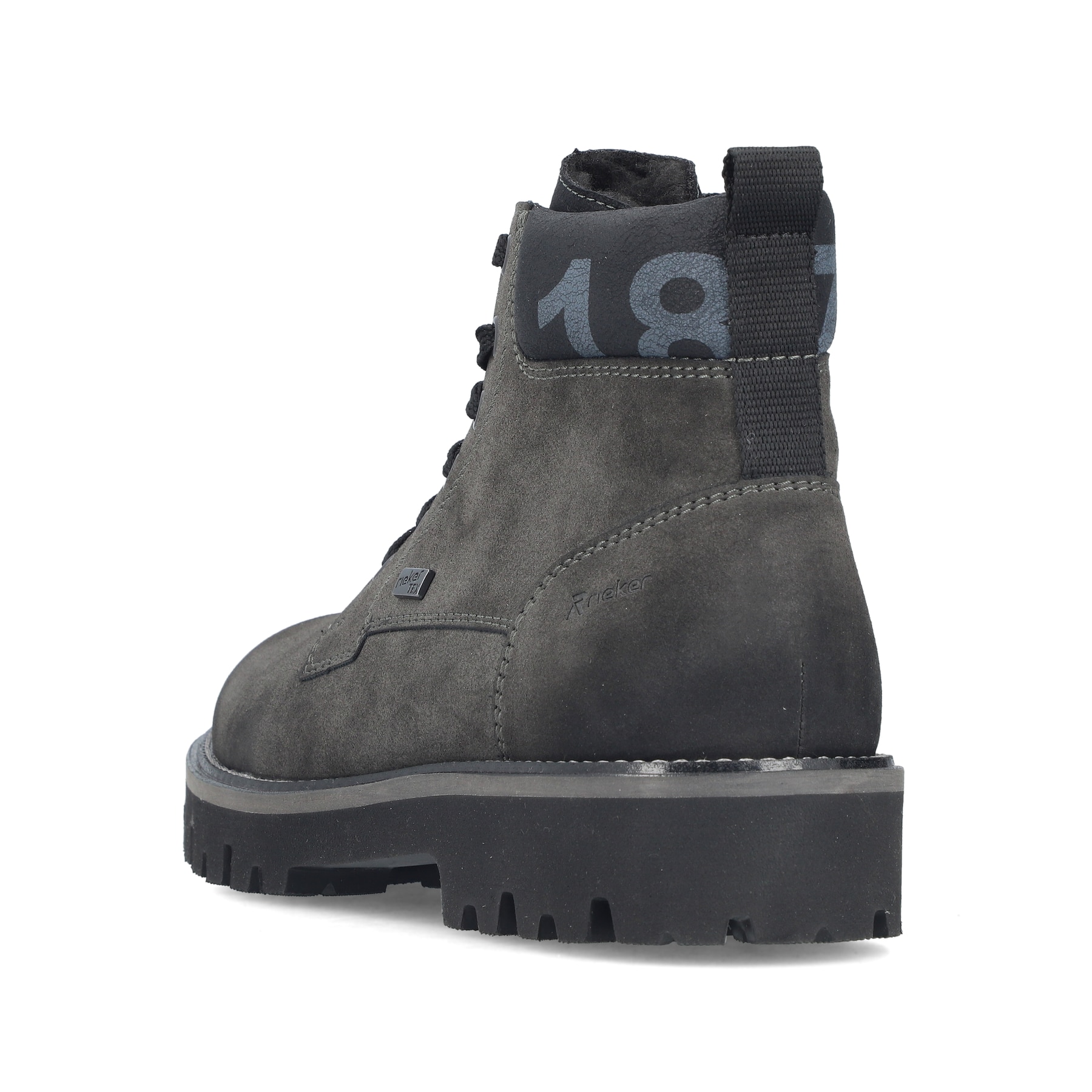 Graue Rieker Herren Schnürstiefel 30440-45 mit wasserabweisender TEX-Membran. Schuh von oben.