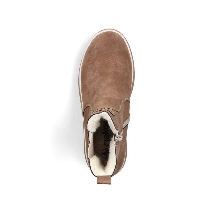Hellbraune Rieker Damen Chelsea Boots Y6260-24 mit einem Reißverschluss. Schuh Laufsohle.