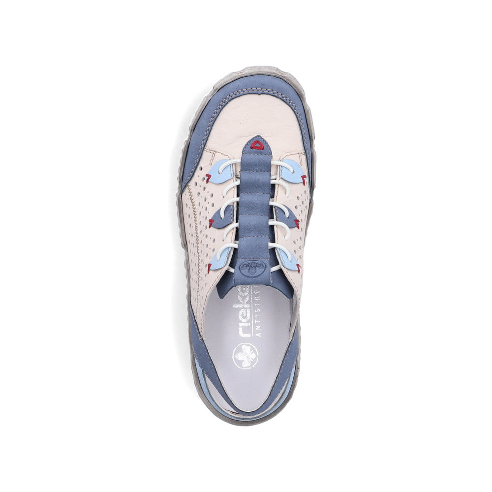 Mocassins Rieker beiges pour femme L0375-91 en cuir lisse. Chaussure vue de dessus.