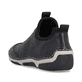 Schwarze Rieker Damen Slipper 55952-00 mit einem Gummizug. Schuh von hinten.