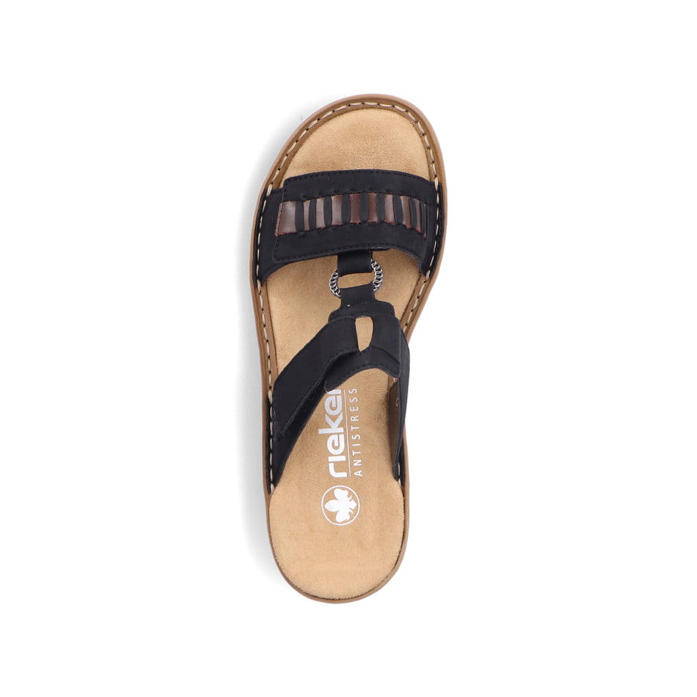 Mules Rieker noires pour femme 60881-00 avec fermeture velcro. Chaussure vue de dessus.