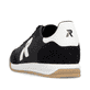 Schwarze Rieker Herren Sneaker Low U4000-00 mit Schnürung sowie abgesetztem Logo. Schuh von hinten.