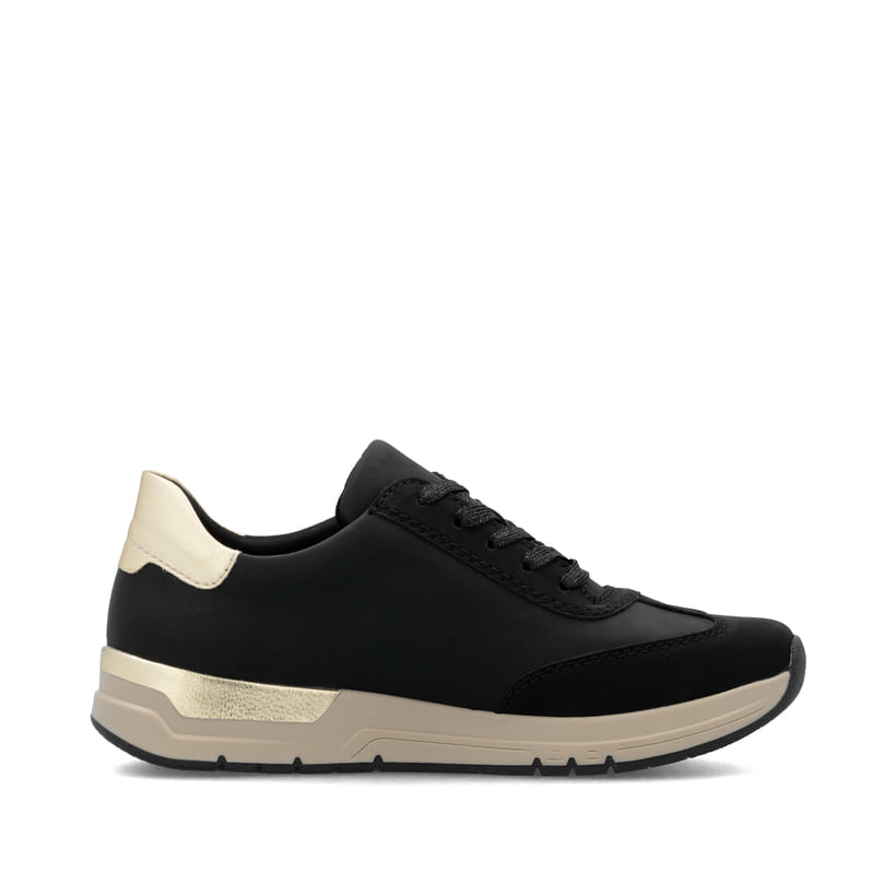Schwarze Rieker Damen Sneaker Low 58923-00 mit einem Reißverschluss. Schuh Innenseite.