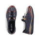 Mocassins Rieker bleus pour femme N3271-35 avec oeillets décoratifs. Chaussure vue de dessus, couchée.