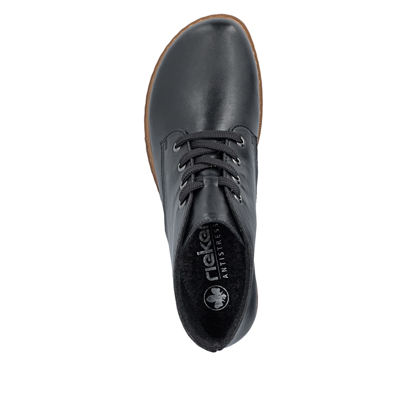 Bottes à lacets Rieker noires pour femmes Z9310-00 avec lacets. Chaussure vue de dessus.