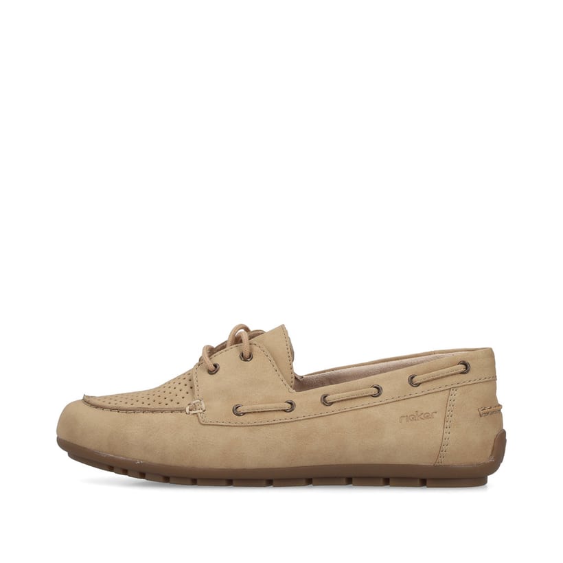 Beige Rieker Damen Schnürschuhe 43800-60 mit einer herausnehmbaren Einlegesohle. Schuh Außenseite.