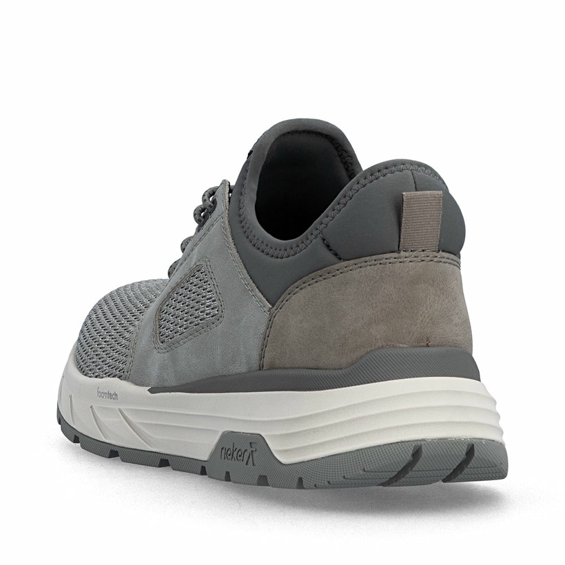 Graue Rieker Herren Slipper 06150-40 mit einem Gummizug sowie einem Gel-Fußbett. Schuh von hinten.