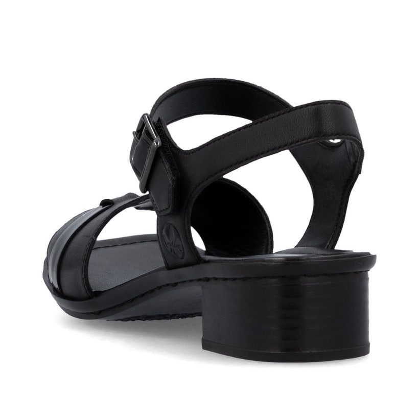 Sandales Rieker noires femme 62685-00 en cuir lisse avec boucle tendance. Chaussure vue de l'arrière.