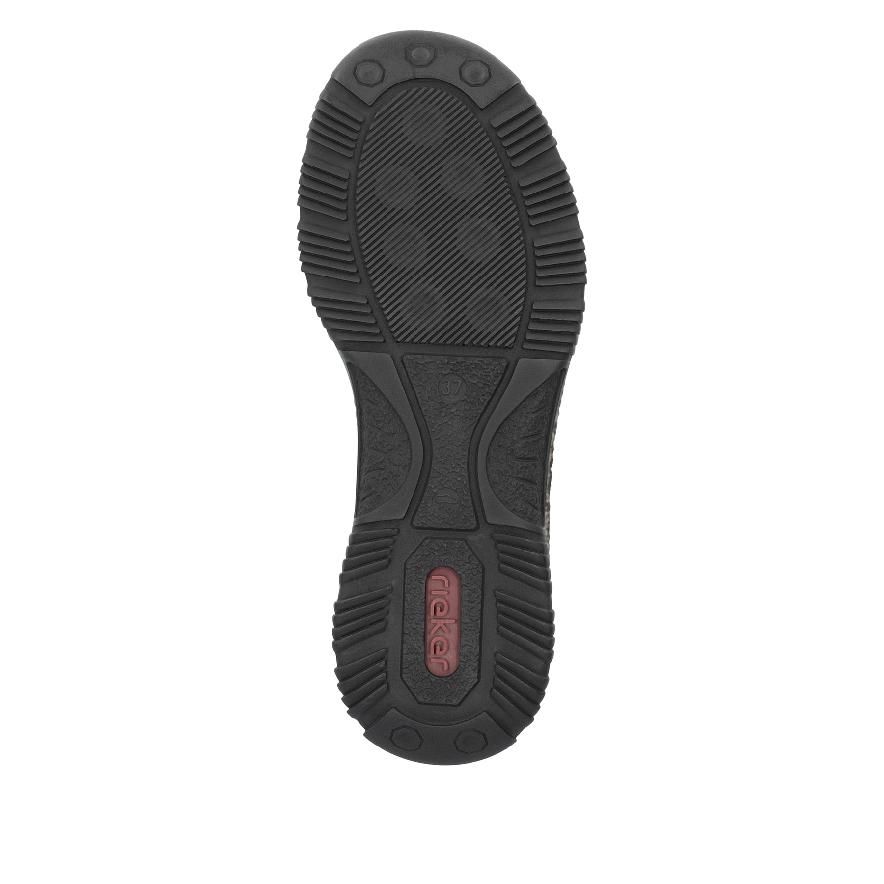 Schwarze Rieker Damen Slipper N3267-01 mit easy Hineinschlüpf-Möglichkeit. Schuh Laufsohle.