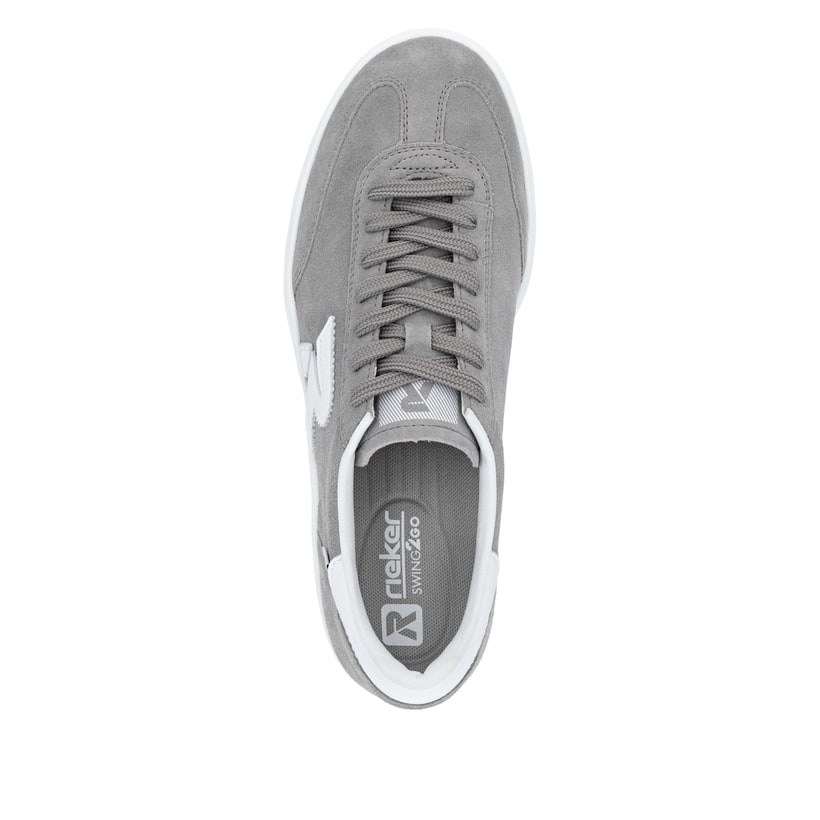 Graue Rieker Damen Sneaker Low W3700-40 mit einer Schnürung. Schuh von oben.