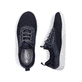 Blaue Rieker Herren Slipper 08365-14, Barfußschuhe mit einem Gummizug. Schuh von oben, liegend.