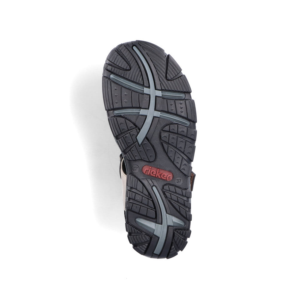 Weiße Rieker Damen Trekkingsandalen 68851-80 mit einem Klettverschluss. Schuh Laufsohle.
