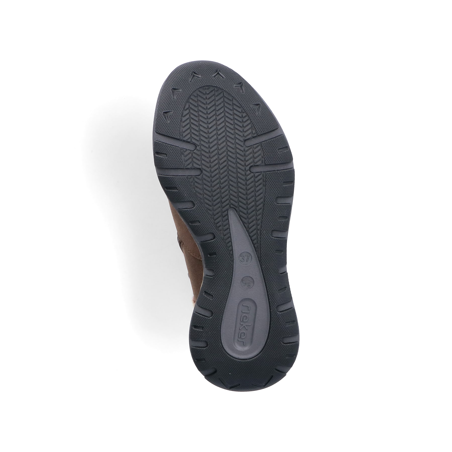 Braune Rieker Damen Kurzstiefel M6560-25 mit Fellkragen sowie Reißverschluss. Schuh Laufsohle.