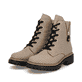 Beige-schwarze Rieker Damen Biker Boots 72617-60 mit Deko-Reißverschluss. Schuhpaar seitlich schräg.