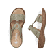 Grüne Rieker Damen Pantoletten 60885-54 mit einem Klettverschluss. Schuh von oben, liegend.