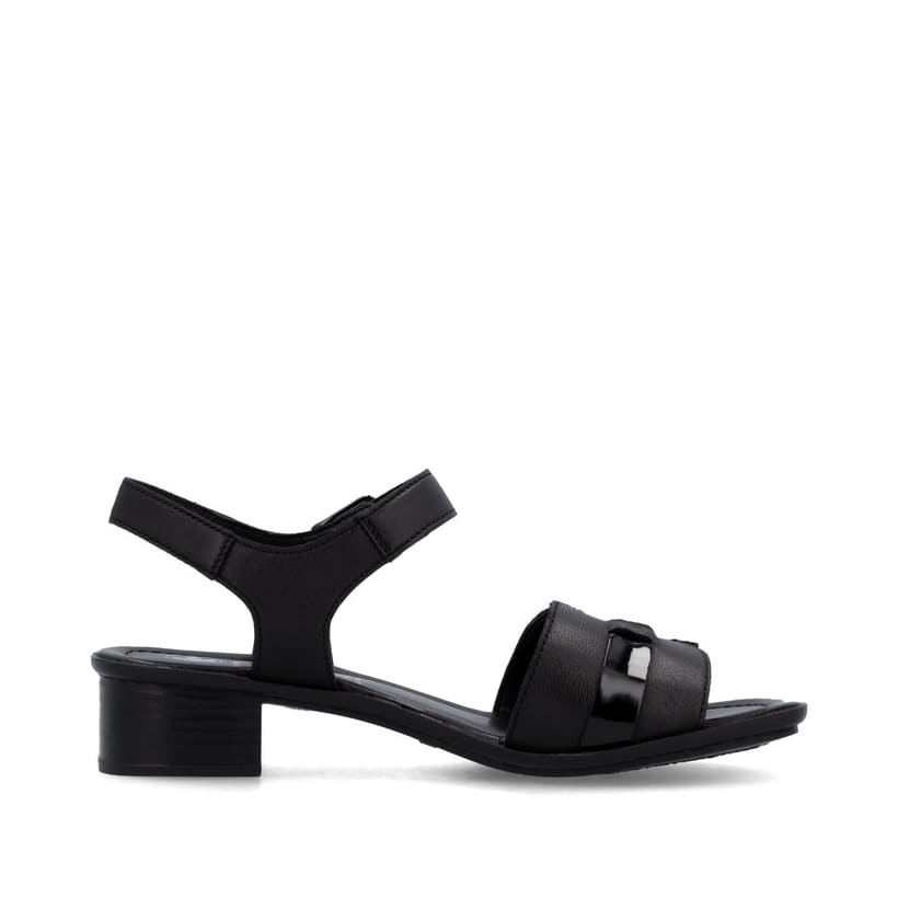 Sandales Rieker noires femme 62685-00 en cuir lisse avec boucle tendance. Côté intérieur de la chaussure.
