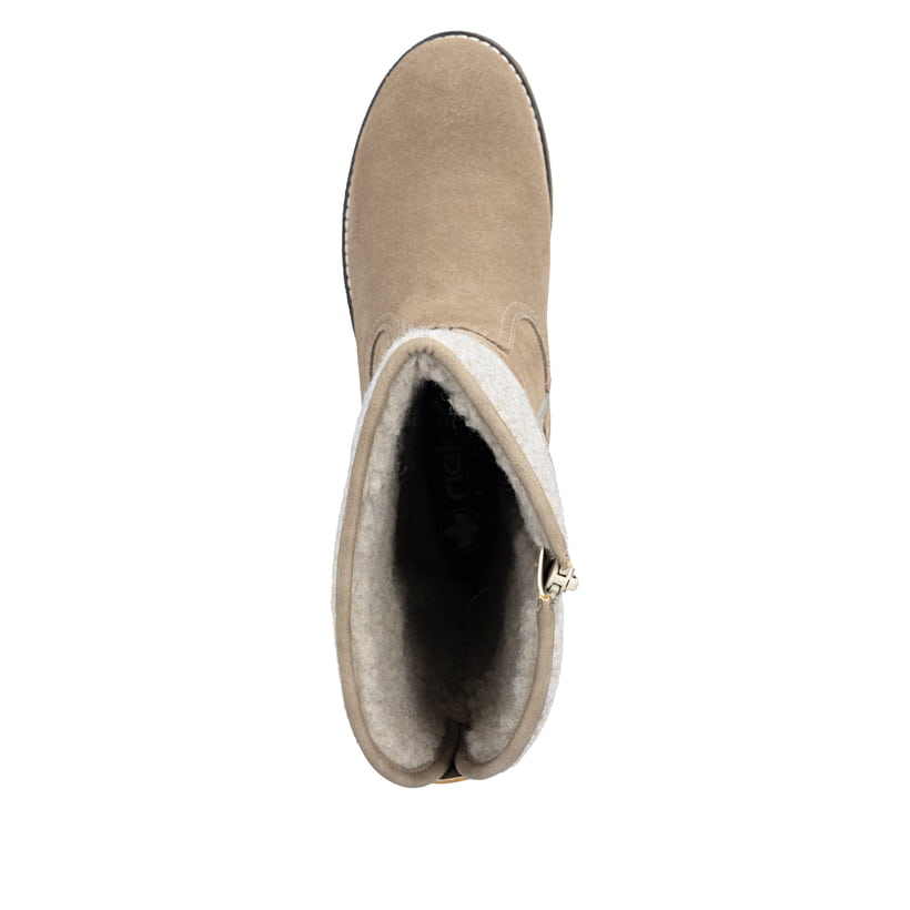 Beige Rieker Damen Hochschaftstiefel Y8153-64 aus Rauleder. Schuh von oben.