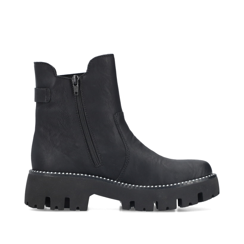 Bottes Chelseas Rieker noires pour femme Y3380-00 avec fermeture éclair. Intérieur de la chaussure.