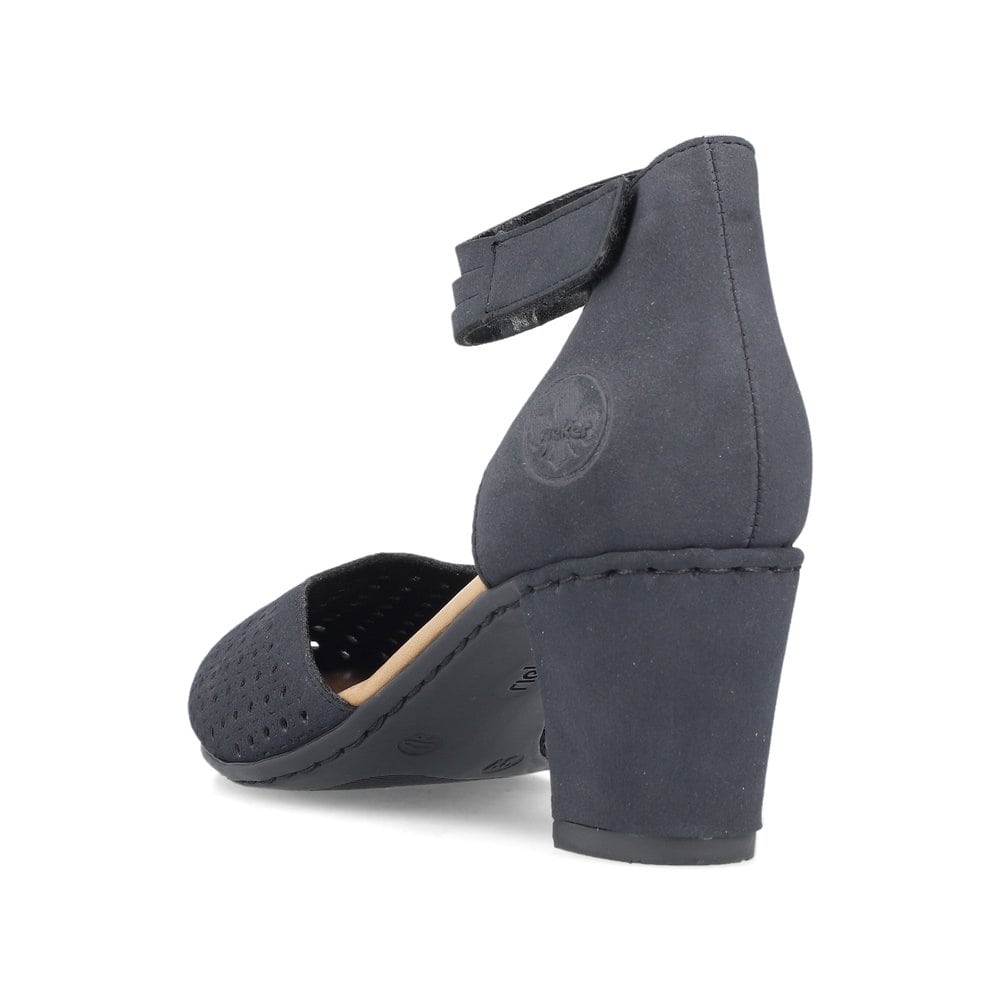 Escarpins Rieker bleus pour femme 41050-15 avec fermeture velcro. Chaussure vue de l'arrière.