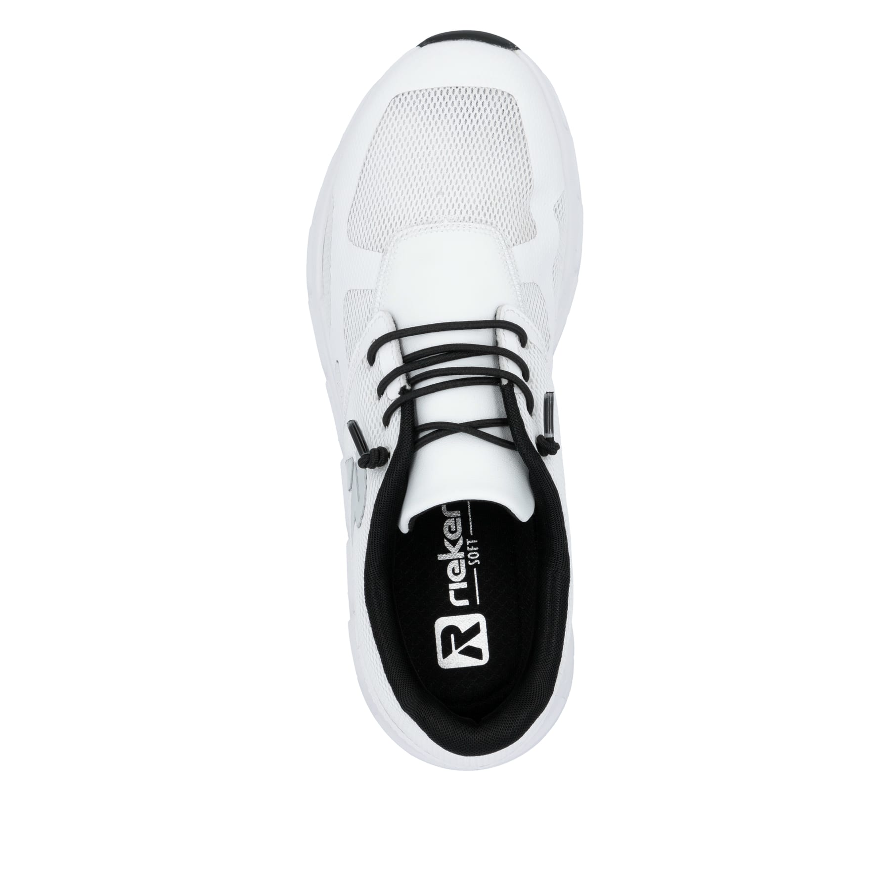Weiße Rieker Damen Sneaker Low M9000-80 mit Gummischnürung sowie flexibler Sohle. Schuh von oben.