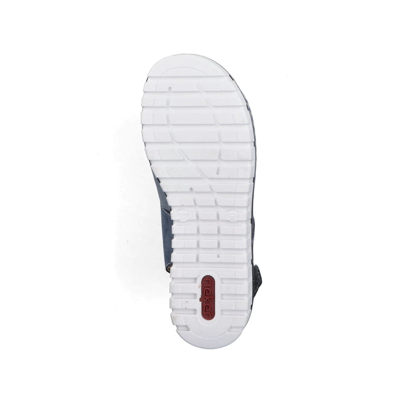 Blaue Rieker Keilsandaletten V1389-12 mit Schmuckelementen sowie Klettverschluss. Schuh Laufsohle.