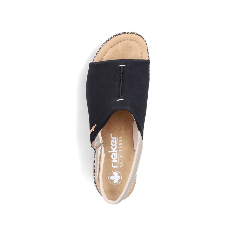 Schwarze Rieker Damen Sandalen 69460-00 mit moderner Spannnaht. Schuh von oben.
